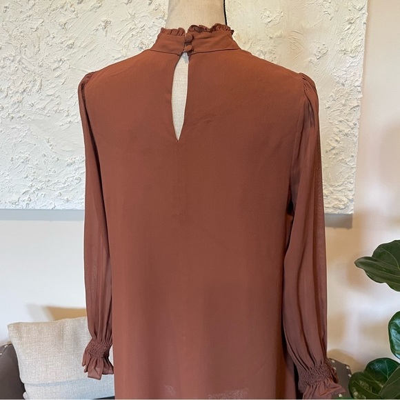 Reformation Jourdan Long Sleeve Mini Dress in Cinnamon Brown Sz Small - Picture 10 of 10